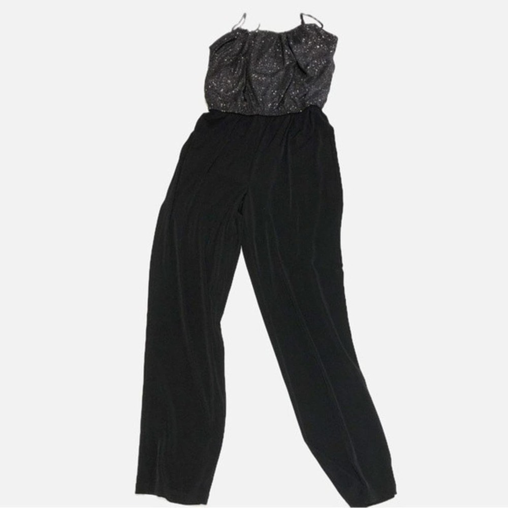 Jumpsuit Sparkle Top Black Silver Size L Juniors Party Holiday Disco
